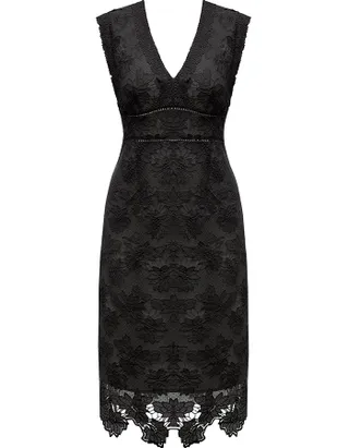 ALLOVIN Women's Sleeveless V Neck Floral Lace Cocktail Dress Knee Length Elegant Formal Party Dress Black