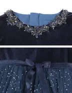 ALLOVIN Toddler Girls Round Neck Velvet Tulle Dress