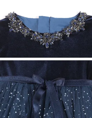 ALLOVIN Toddler Girls Round Neck Velvet Tulle Dress