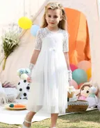 ALLOVIN Toddler Girl A-Line 3/4 Sleeve Formal Wedding Lace Dress