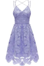 ALLOVIN Women's V Neck Spaghetti Strap Floral Lace Cocktail Dress Sexy Backless Sleeveless A Line Party Dress