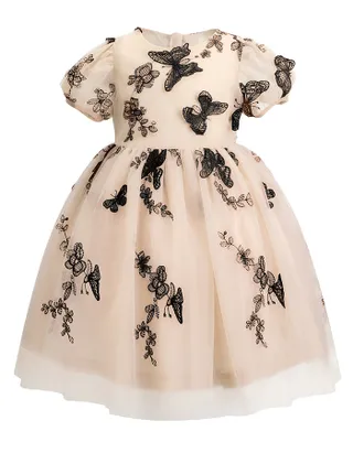 ALLOVIN Toddler Girl 3D-Butterfly Embroidered Lace Dress