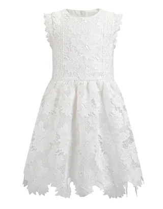 ALLOVIN Toddler Girl Christening Baptism Flower Lace Dress Pure White