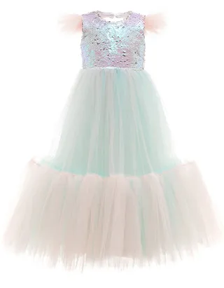 Toddler Girl Heart-Shaped Sequins Cap Sleeve Maxi Dress