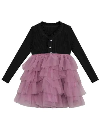 ALLOVIN Textured Knit & Tulle Dress