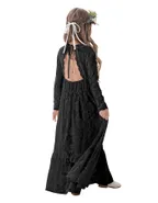 ALLOVIN Girl's Long Sleeve A-Line Lace Maxi Dress Backless Ruffle Hem Flower Girl Party Dress