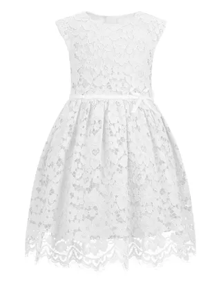 ALLOVIN Toddler Girl A-Line Wedding Lace Dress White