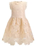 ALLOVIN Toddler Girl Christening Baptism Flower Lace Dress Champagne