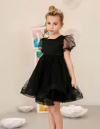 Little Girl Puffy Sleeve Princess Pageant Lace Tulle Vintage Dress
