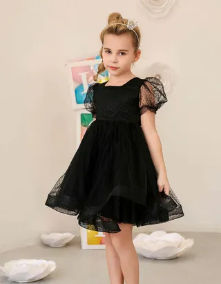 Little Girl Puffy Sleeve Princess Pageant Lace Tulle Vintage Dress