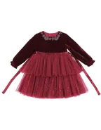 ALLOVIN Toddler Girls Round Neck Velvet Tulle Dress