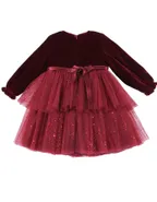 ALLOVIN Toddler Girls Round Neck Velvet Tulle Dress