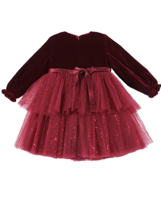 ALLOVIN Toddler Girls Round Neck Velvet Tulle Dress