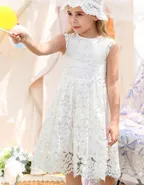 ALLOVIN Toddler Girl A-Line Wedding Lace Dress White