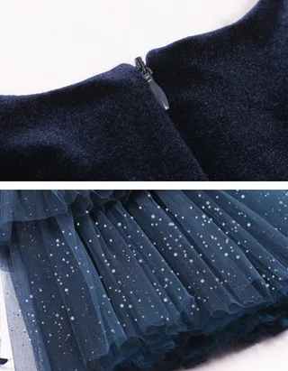 ALLOVIN Toddler Girls Round Neck Velvet Tulle Dress