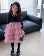 ALLOVIN Textured Knit & Tulle Dress