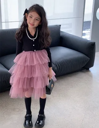 ALLOVIN Textured Knit & Tulle Dress