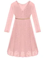 ALLOVIN Toddler Girl's Vintage Boho A-Line Lace Dress with Belt Kids Pom Pom Trim Birthday Party Dress