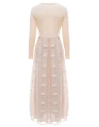 ALLOVIN Women's Long Sleeve Hollow Out Boho Maxi Dress Flowy Casual Long Tulle Dress with Pockets Apricot