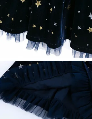ALLOVIN Sparkly Stars Navy Blue Velvet Dress