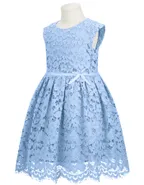 ALLOVIN Toddler Girl A-Line Wedding Lace Dress Blue
