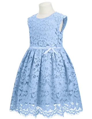 ALLOVIN Toddler Girl A-Line Wedding Lace Dress Blue
