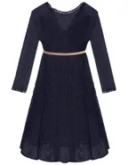 ALLOVIN Toddler Girl's Vintage Boho A-Line Lace Dress with Belt Kids Pom Pom Trim Birthday Party Dress