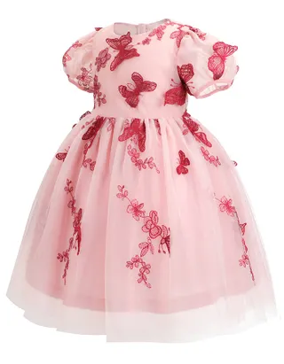 ALLOVIN Toddler Girl 3D-Butterfly Embroidered Lace Dress