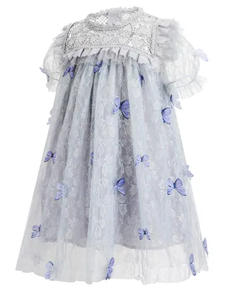ALLOVIN Toddler Girl 3D-Butterfly Lace Tulle Dress