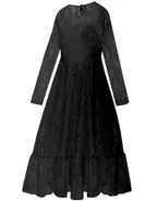ALLOVIN Girls Long Sleeve A-Line Lace Maxi Dress Backless Ruffle Hem Flower Girl Party Dress Black