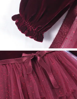 ALLOVIN Toddler Girls Round Neck Velvet Tulle Dress