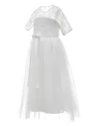 ALLOVIN Toddler Girl A-Line 3/4 Sleeve Formal Wedding Lace Dress