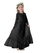 ALLOVIN Girl's Long Sleeve A-Line Lace Maxi Dress Backless Ruffle Hem Flower Girl Party Dress