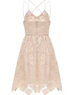 ALLOVIN Women's V Neck Spaghetti Strap Floral Lace Cocktail Dress Sexy Backless Sleeveless A Line Party Dress Champagne