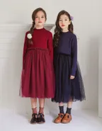 ALLOVIN Toddler Girls Textured Knit & Tulle Dress