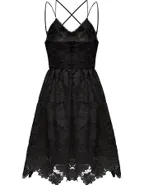 ALLOVIN Women's V Neck Spaghetti Strap Floral Lace Cocktail Dress Sexy Backless Sleeveless A Line Party Dress Black