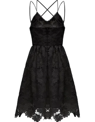 ALLOVIN Women's V Neck Spaghetti Strap Floral Lace Cocktail Dress Sexy Backless Sleeveless A Line Party Dress Black