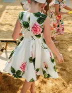 Allovin Toddler Girl A-Line Sleeveless Sundress Rose Print Summer Girl Dress