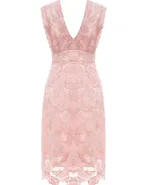ALLOVIN Women's Sleeveless V Neck Floral Lace Cocktail Dress Knee Length Elegant Formal Party Dress Pink