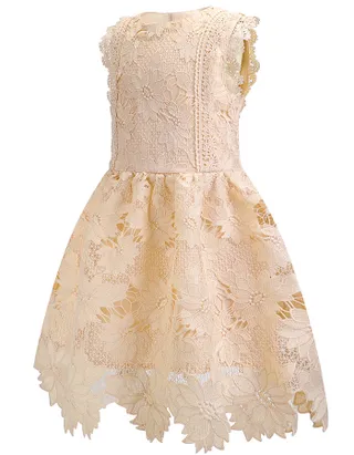 ALLOVIN Toddler Girl Christening Baptism Flower Lace Dress Champagne