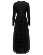 ALLOVIN Women's Long Sleeve Hollow Out Boho Maxi Dress Flowy Casual Long Tulle Dress with Pockets