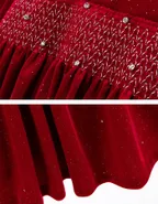 ALLOVIN Smocked Velvet Dress