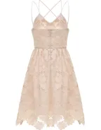 ALLOVIN Women's V Neck Spaghetti Strap Floral Lace Cocktail Dress Sexy Backless Sleeveless A Line Party Dress