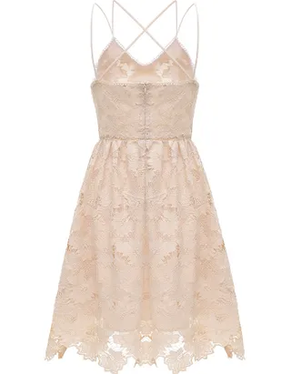 ALLOVIN Women's V Neck Spaghetti Strap Floral Lace Cocktail Dress Sexy Backless Sleeveless A Line Party Dress