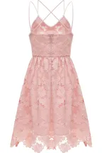 ALLOVIN Women's V Neck Spaghetti Strap Floral Lace Cocktail Dress Sexy Backless Sleeveless A Line Party Dress