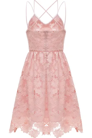 ALLOVIN Women's V Neck Spaghetti Strap Floral Lace Cocktail Dress Sexy Backless Sleeveless A Line Party Dress