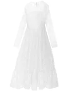 ALLOVIN Girls Long Sleeve A-Line Lace Maxi Dress Backless Ruffle Hem Flower Girl Party Dress