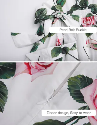 Allovin Toddler Girl A-Line Sleeveless Sundress Rose Print Summer Girl Dress