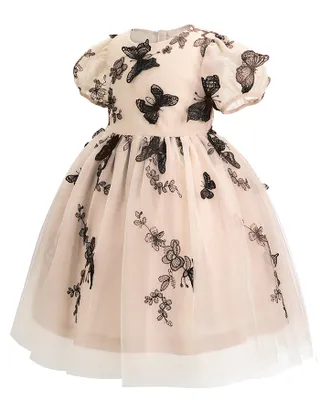 ALLOVIN Toddler Girl 3D-Butterfly Embroidered Lace Dress