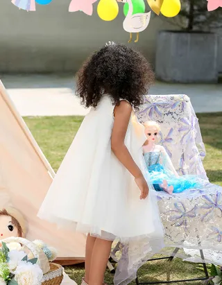 Allovin Big Bow Tulle Dress Christening Gown / Flower Girl Dress